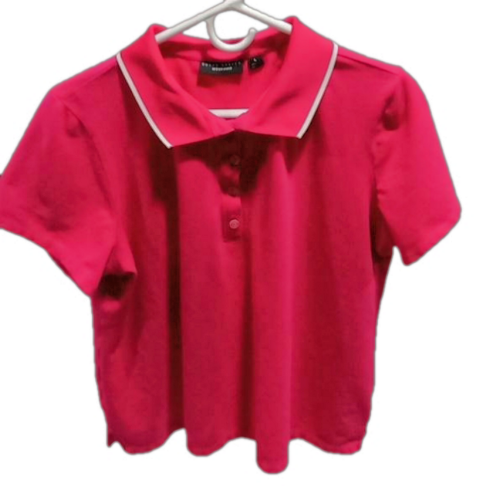 (266)   Susan Graver, shot sleeve pink polo shirt